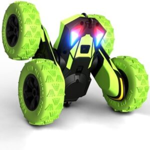 Threeking RC Stunt Cars Remote Control Car Double-Sided Driving 360-degree Flips Rotating Car Toy, Green