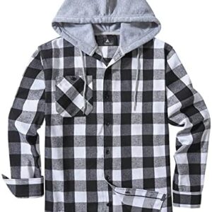 JACKETOWN Hooded Flannel Shirt for Men Plaid Shirts Long Sleeve Flannel Jacket Button-Down Shirt Jacket with Hood