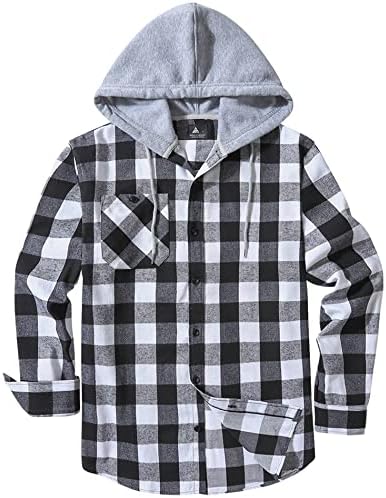 JACKETOWN Hooded Flannel Shirt for Men Plaid Shirts Long Sleeve Flannel Jacket Button-Down Shirt Jacket with Hood - Image 2