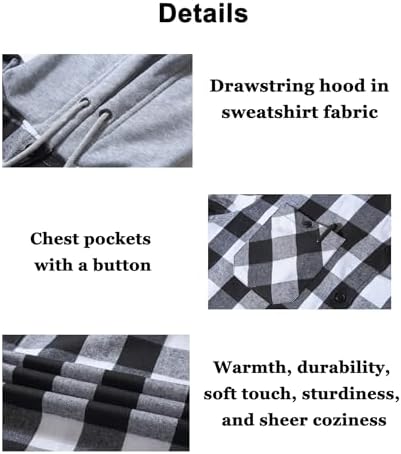 JACKETOWN Hooded Flannel Shirt for Men Plaid Shirts Long Sleeve Flannel Jacket Button-Down Shirt Jacket with Hood - Image 4