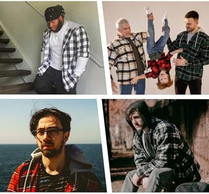 JACKETOWN Hooded Flannel Shirt for Men Plaid Shirts Long Sleeve Flannel Jacket Button-Down Shirt Jacket with Hood - Image 5