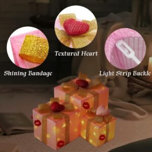 3 Pcs Lighted Gift Boxes with Heart for Decorations, LED Battery – Powered Gift Boxes for Pink Room Decor, Party Supplies (Red Lip, 3 Pcs)